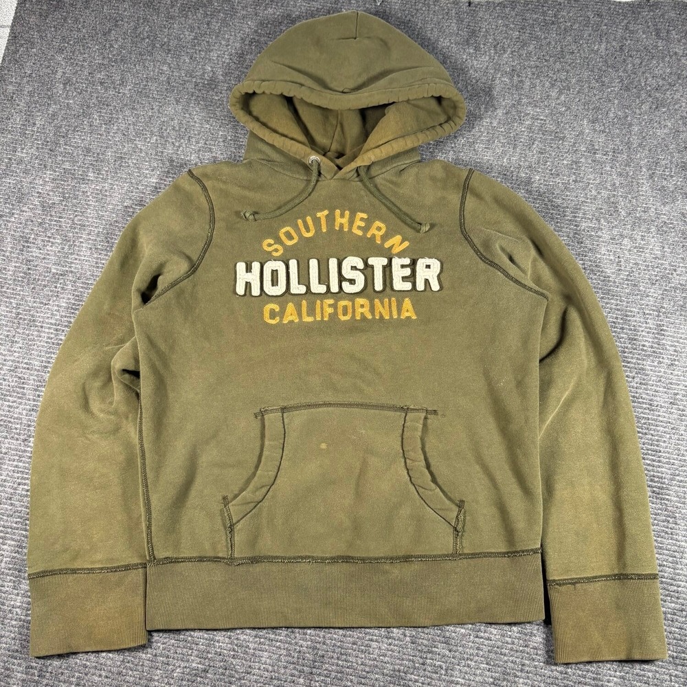 Vtg Hollister Hoodie Mens M Olive Green Good Graphic Pullover California Surf